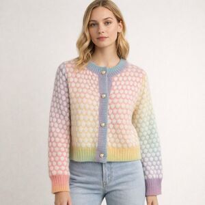 Rainbow Knit Cardigan Sweater Womens Pearl Buttons Bobble Pastel Soft Girl S?